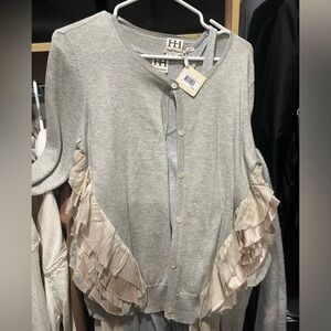 HAUTE HIPPIE Silk Blend Ruffle Long Sleeve Cardigan.  Size medium. NWT
